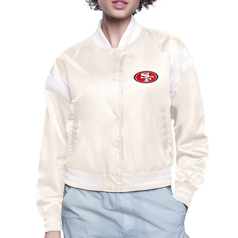 San Francisco 49ers Printed Logo Varsity Satin Jacket 2 San Francisco 49ers Printed Logo Varsity Satin Jacket