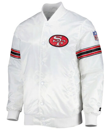 The Power Forward San Francisco 49ers White Satin Jacket - Modajacket