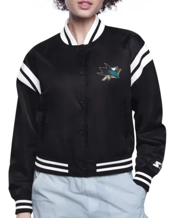 San Jose Sharks Printed Logo Varsity Satin Jacket - Modajacket