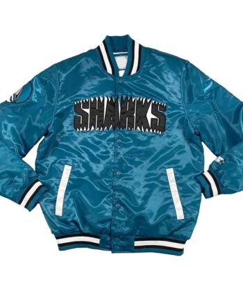 San Jose Sharks 30th Anniversary Teal Blue Satin Jacket - Modajacket