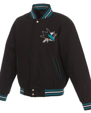 Black San Jose Sharks Varsity Wool Jacket - Modajacket