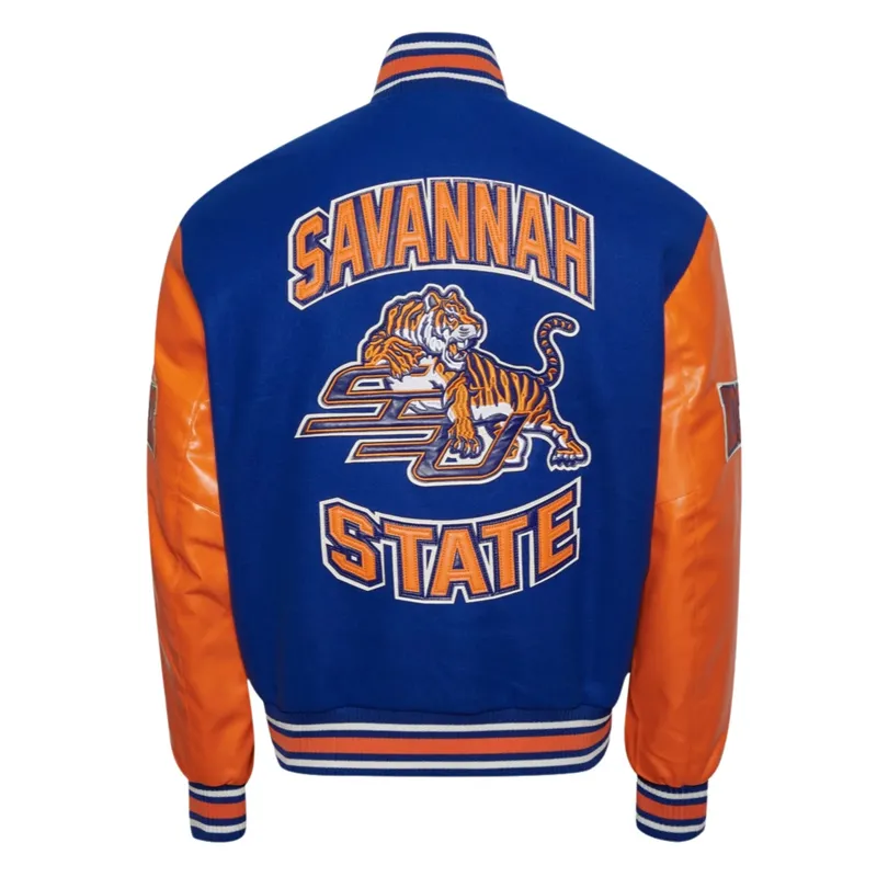 Savannah State University Royal and Orange Varsity Jacket 2 Savannah State University Royal and Orange Varsity Jacket
