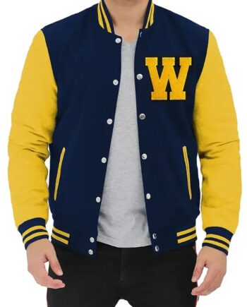 Scream Woodsboro Navy and Yellow Varsity Jacket - Modajacket