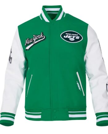 NY Jets Script Tail Classic Rib Varsity Jacket - Modajacket