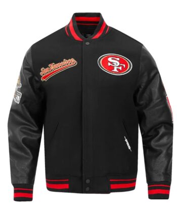 San Francisco 49ers Script Tail Classic Rib Varsity Jacket - Modajacket
