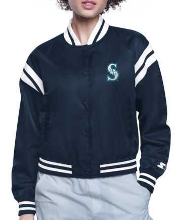 Seattle Mariners Printed Logo Varsity Satin Jacket - Modajacket