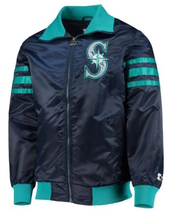 Seattle Mariners The Captain II Varsity Navy Satin Jacket - Modajacket
