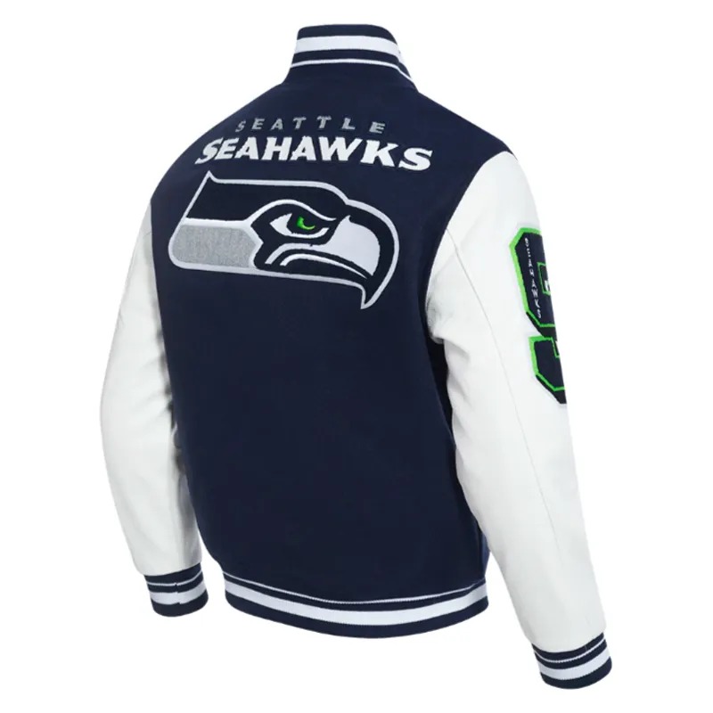 Seattle Seahawks Mashup Rib Varsity Wool/Leather Jacket 3 Seattle Seahawks Mashup Rib Varsity Wool/Leather Jacket