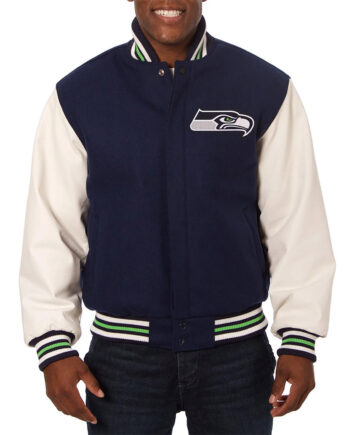 Varsity Seattle Seahawks Blue and White Two-Tone Jacket - Modajacket