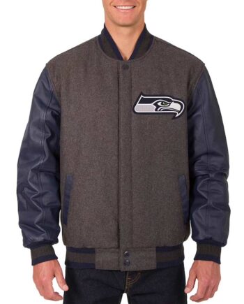 Seattle Seahawks Charcoal and Navy Varsity Jacket - Modajacket