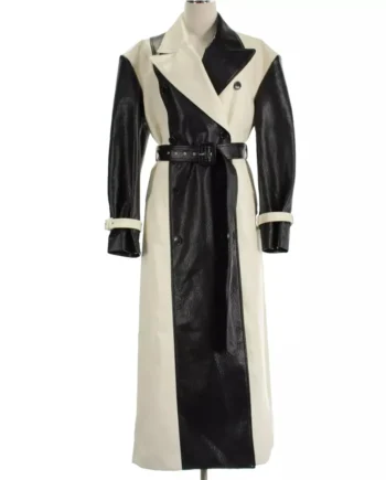 Selena Gomez Black and White Leather Trench Coat - Modajacket