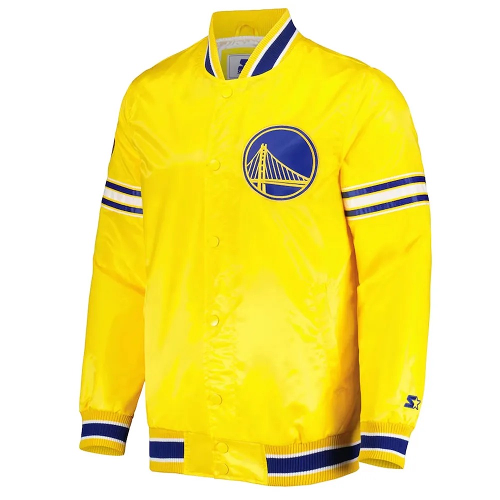 Golden State Warriors Slider Varsity Yellow Satin Jacket 1 Golden State Warriors Slider Varsity Yellow Satin Jacket - Modajacket
