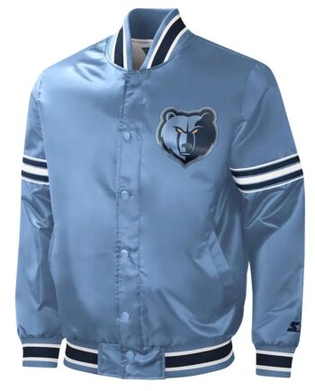 Memphis Grizzlies Slider Light Blue Varsity Satin Jacket - Modajacket