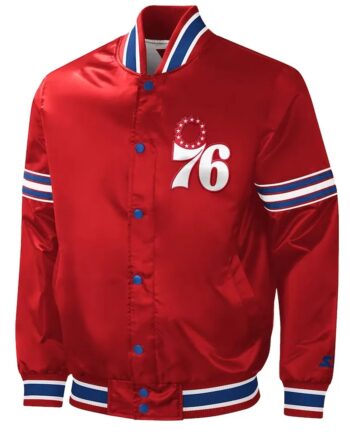 Philadelphia 76ers Slider Red Varsity Satin Jacket - Modajacket