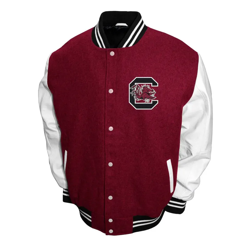 South Carolina Gamecocks Graduate Garnet and White Varsity Jacket 1 South Carolina Gamecocks Graduate Garnet and White Varsity Jacket - Modajacket