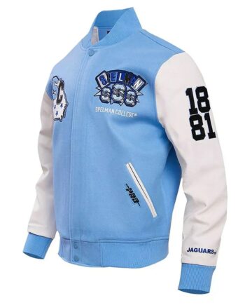 Spelman College Jaguars Homecoming Light Blue and White Varsity Jacket - Modajacket