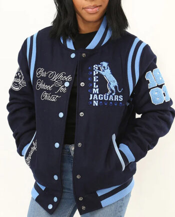 Spelman College Jaguars Navy Varsity Wool Baseball Jacket - Modajacket