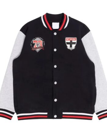 St Kilda Saints Black and Gray Varsity Fleece Jacket - Modajacket