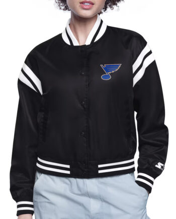 St. Louis Blues Printed Logo Varsity Satin Jacket - Modajacket