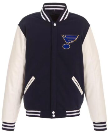 St. Louis Blues Navy and White Varsity Jacket - Modajacket