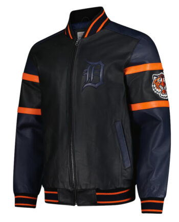 Detroit Tigers Black and Navy Varsity Leather Jacket - Modajacket
