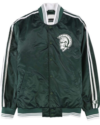 Michigan State Spartans Striped Green Satin Jacket - Modajacket