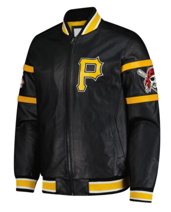 Pittsburgh Pirates Striped Black Varsity Leather Jacket - Modajacket
