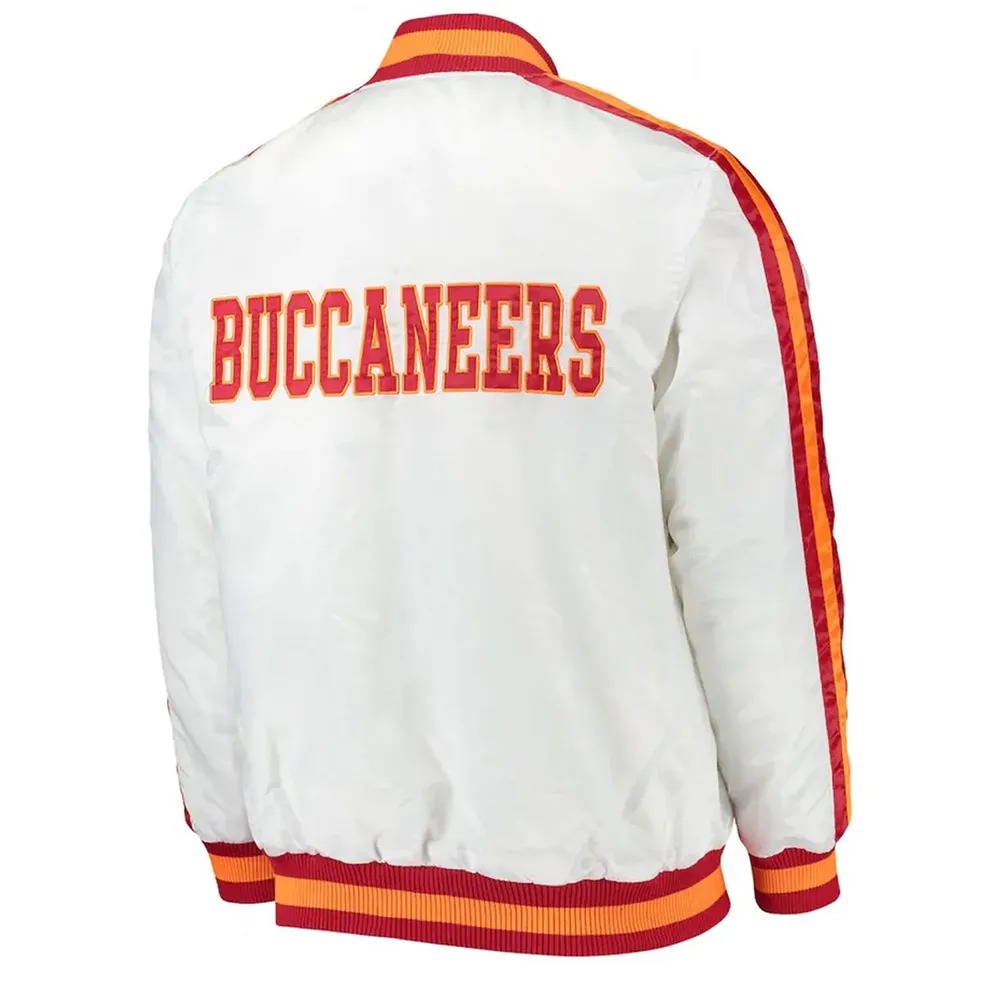 Throwback D-Line Tampa Bay Buccaneers White Satin Jacket 2 Throwback D-Line Tampa Bay Buccaneers White Satin Jacket