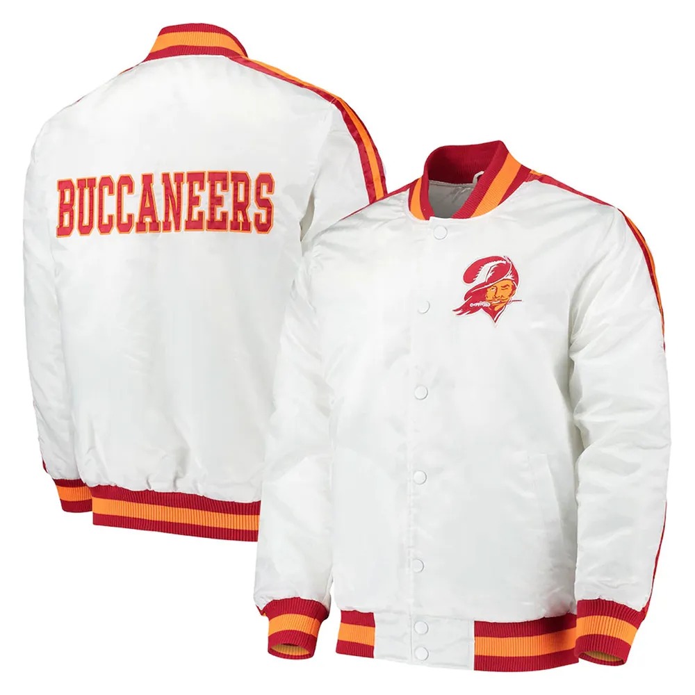 Throwback D-Line Tampa Bay Buccaneers White Satin Jacket 3 Throwback D-Line Tampa Bay Buccaneers White Satin Jacket