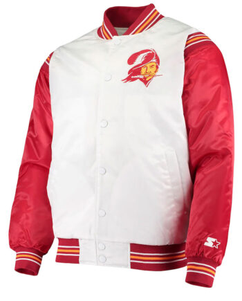 Tampa Bay Buccaneers Historic Renegade White/Red Varsity Satin Jacket - Modajacket