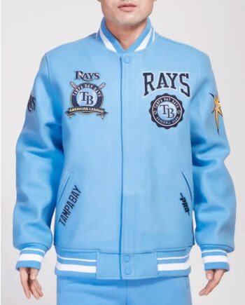Tampa Bay Rays Crest Emblem University Blue Varsity Wool Jacket - Modajacket
