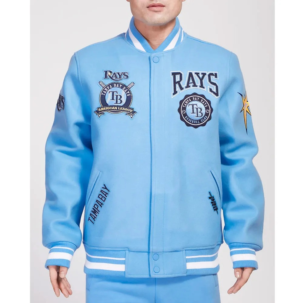 Tampa Bay Rays Crest Emblem University Blue Varsity Wool Jacket 1 Tampa Bay Rays Crest Emblem University Blue Varsity Wool Jacket - Modajacket