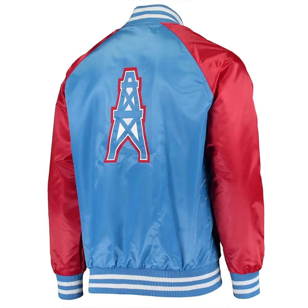 Tennessee Titans Lead Off Varsity Satin Jacket Light Blue Red 2 Tennessee Titans Lead Off Varsity Satin Jacket Light Blue Red