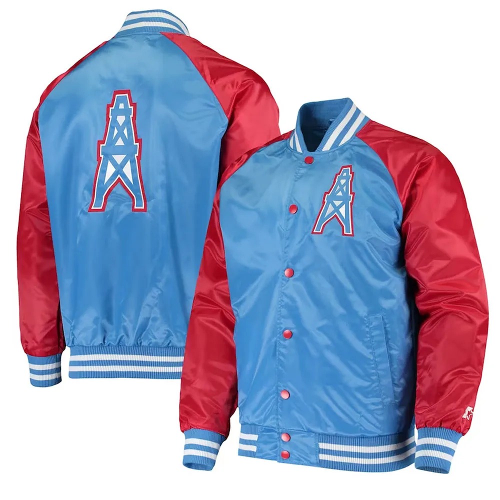 Tennessee Titans Lead Off Varsity Satin Jacket Light Blue Red 3 Tennessee Titans Lead Off Varsity Satin Jacket Light Blue Red