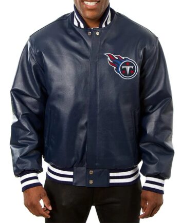 Tennessee Titans Navy Blue Varsity Leather Jacket - Modajacket
