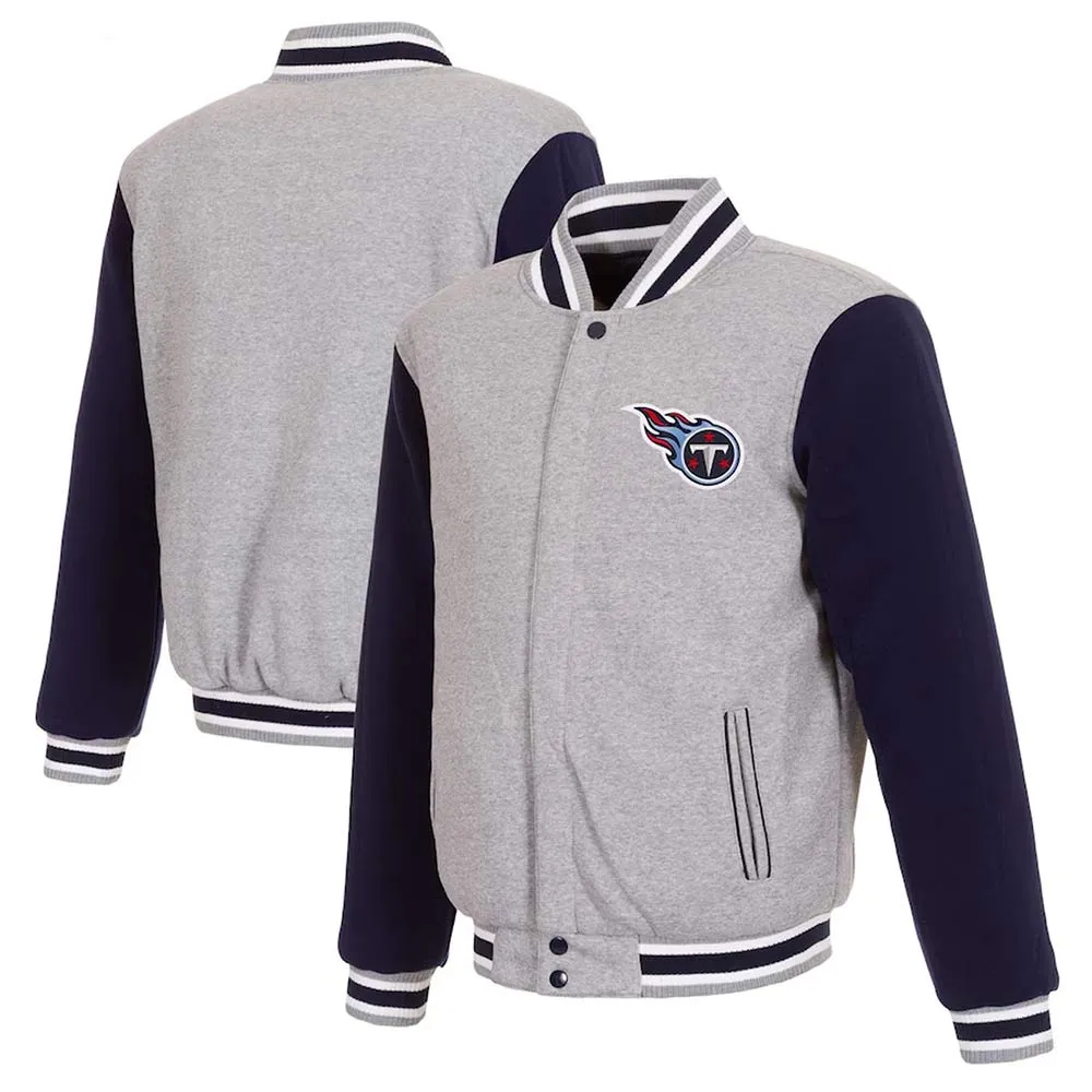 Tennessee Titans Gray and Navy Varsity Wool Jacket 3 Tennessee Titans Gray and Navy Varsity Wool Jacket
