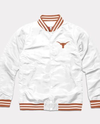 Texas Longhorns White Varsity Satin Jacket - Modajacket