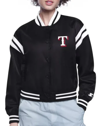 Texas Rangers Printed Logo Varsity Satin Jacket - Modajacket