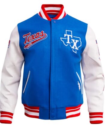Texas Rangers Script Tail Classic Rib Varsity Jacket - Modajacket
