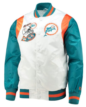 White/Aqua Miami Dolphins Retro The All-American Jacket - Modajacket