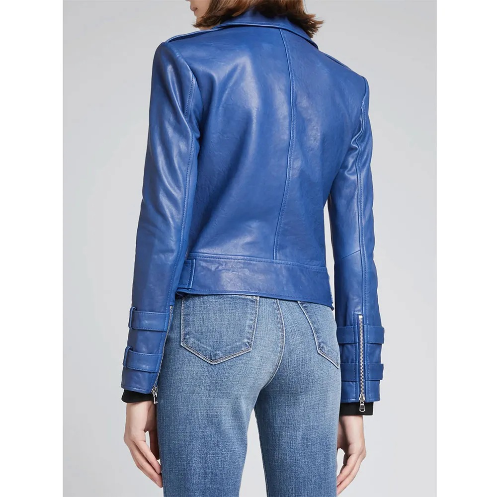 Renee Rapp The Sex Lives of College Girls S02 Moto Blue Leather Jacket 2 Renee Rapp The Sex Lives of College Girls S02 Moto Blue Leather Jacket