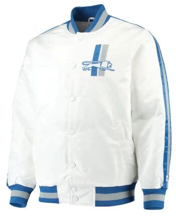 White Detroit Lions Throwback D-Line Satin Jacket - Modajacket