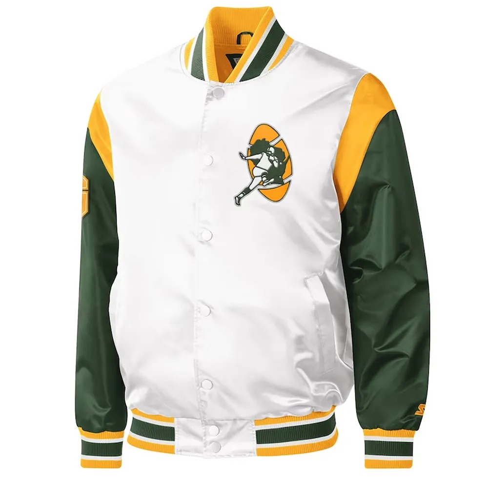 Green Bay Packers Throwback Varsity Satin Jacket 1 Green Bay Packers Throwback Varsity Satin Jacket - Modajacket