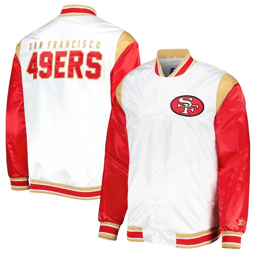 Throwback Warm Up Pitch San Francisco 49ers Varsity Satin Jacket 3 Throwback Warm Up Pitch San Francisco 49ers Varsity Satin Jacket
