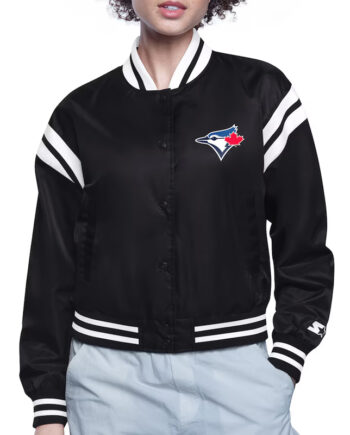 Toronto Blue Jays Printed Logo Varsity Satin Jacket - Modajacket