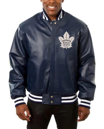 Toronto Maple Leafs Varsity Navy Leather Jacket - Modajacket