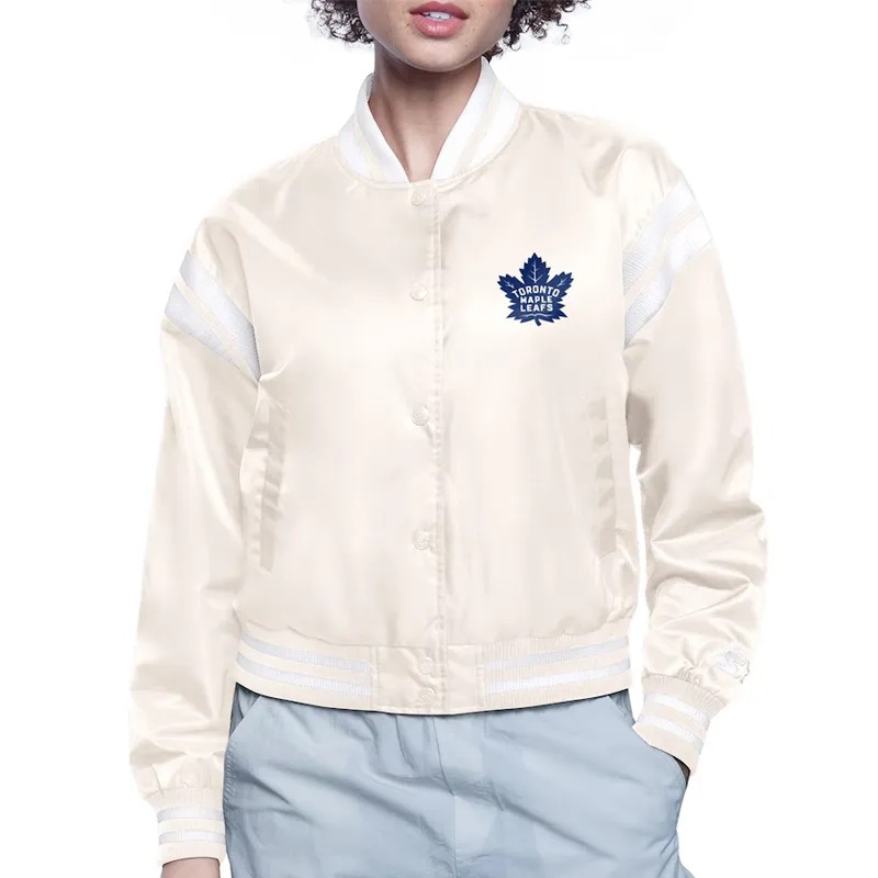 Toronto Maple Leafs Printed Logo Varsity Satin Jacket 1 Toronto Maple Leafs Printed Logo Varsity Satin Jacket - Modajacket