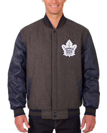 Toronto Maple Leafs Charcoal and Navy Varsity Jacket - Modajacket