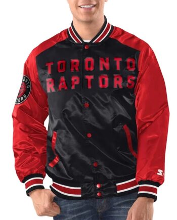 Black/Red Toronto Raptors Renegade Varsity Satin Jacket - Modajacket