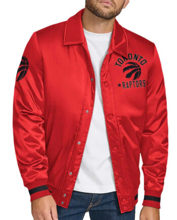 Toronto Raptors Stitch Applique Red Satin Jacket - Modajacket